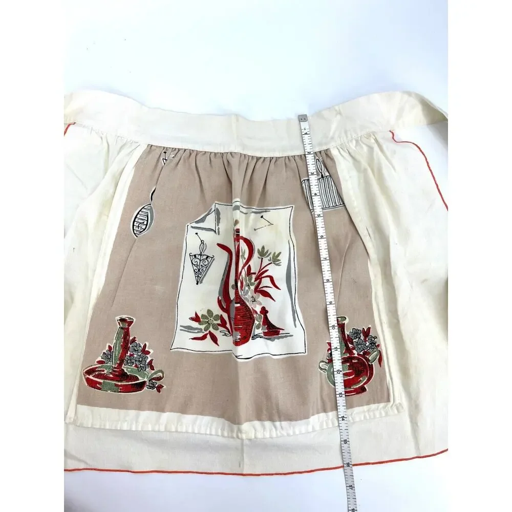 Vintage Kitchen Apron Handmade Ivory Decanter Candle Print